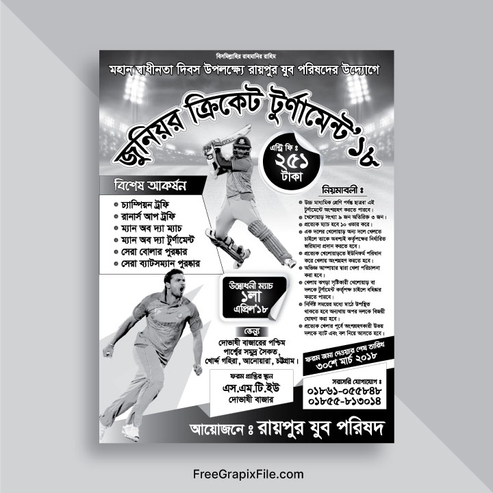 Cricket Tournament Poster Design Free Vector Template